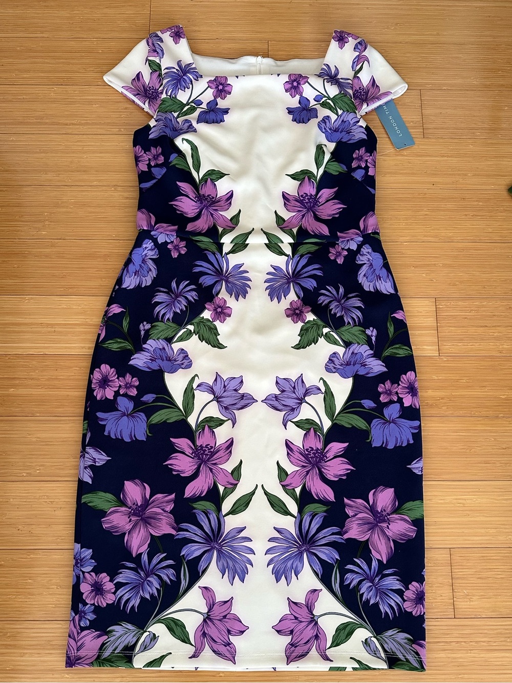 London Times Purple and White Floral Midi Dress